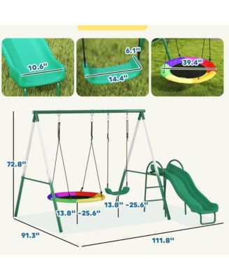 Metal Swing Set with Slide, Heavy Duty Swing Set,