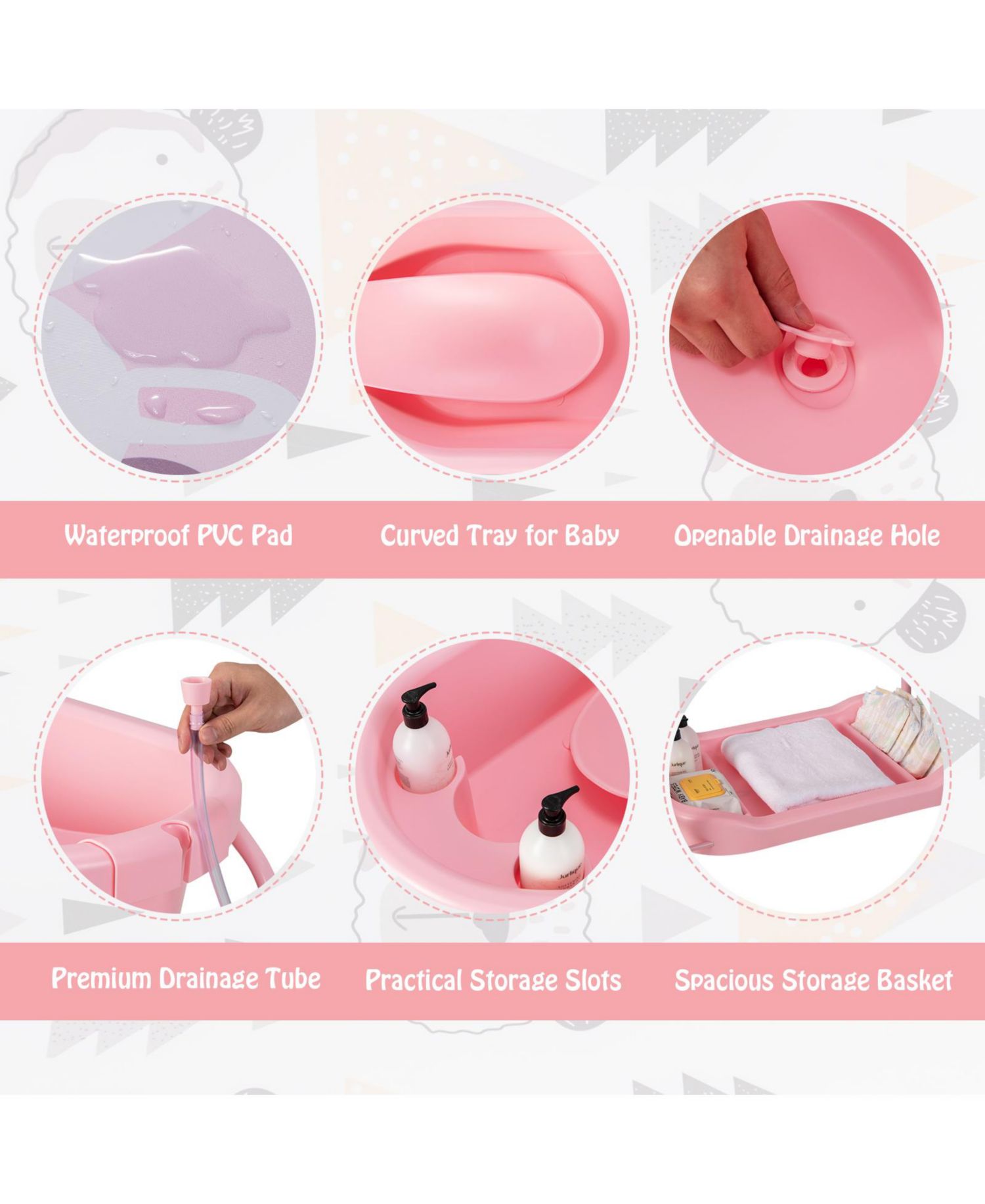 Folding Baby Changing Table with Bathtub and 4 Universal Wheels