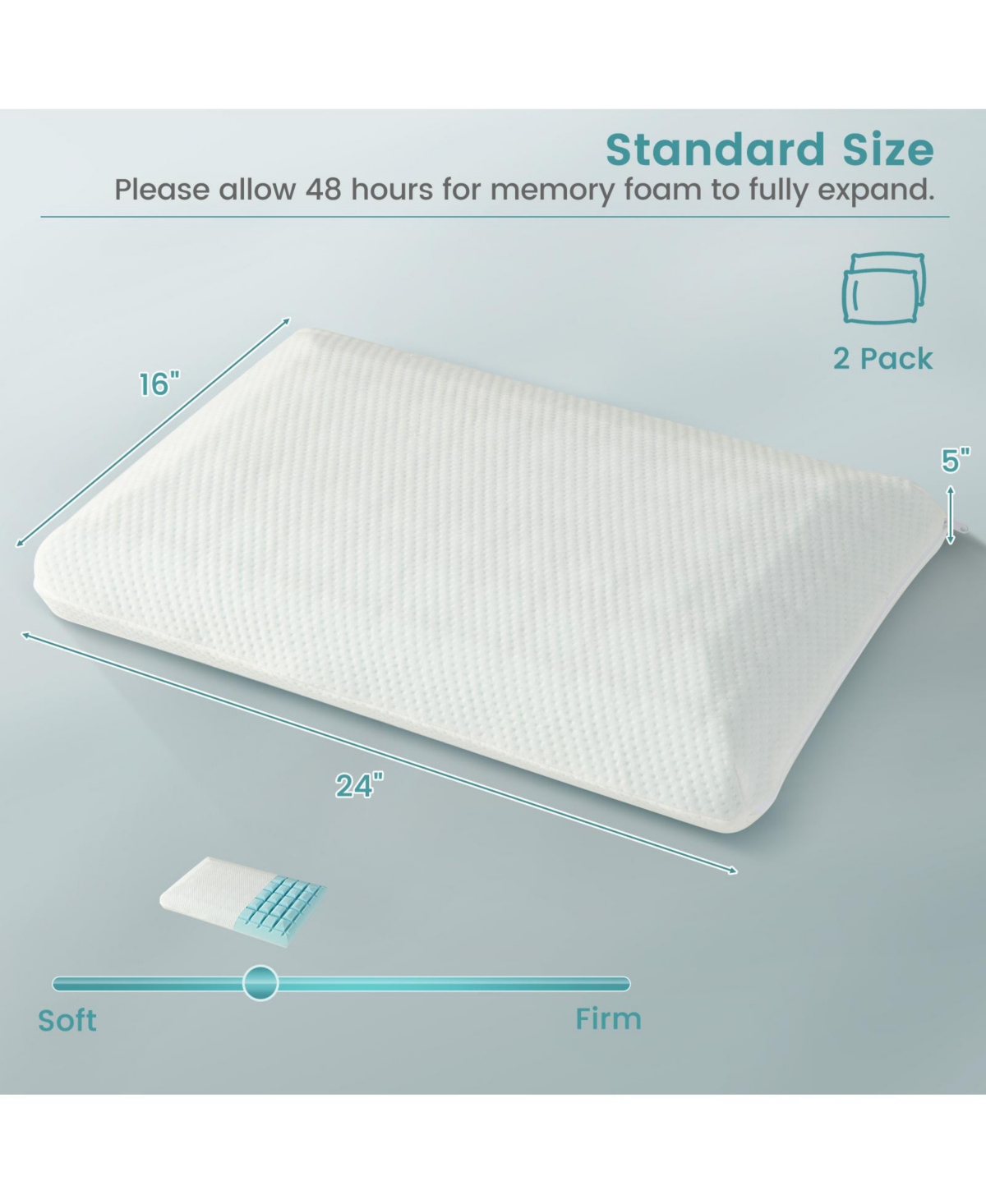 Set of 2 Gel Memory Foam Pillow 3D Cutting Air Flow Cooling Pillows with Pillowcase