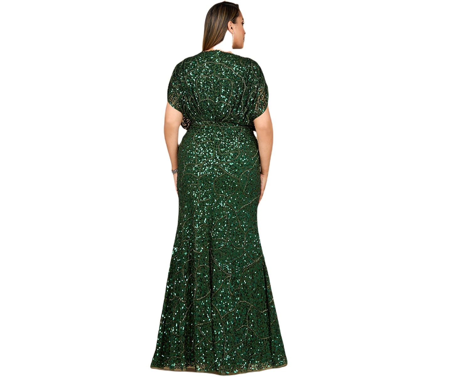 Женское платье Lara Beaded Gown with Draped Cape Sleeves, цвет: Изумрудный зелёный — фото 2