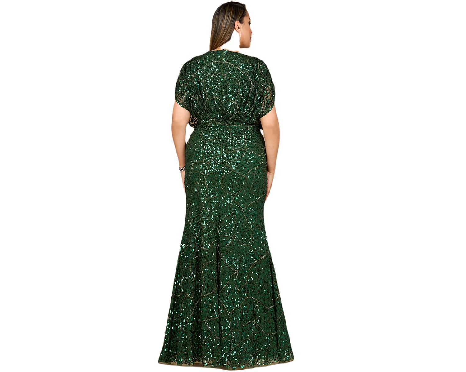 Women's Beaded Gown with Draped Cape Sleeves