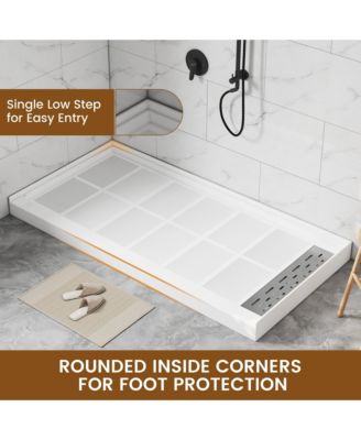 60"W X 30"D SMC Single Threshold Shower Base Anti-Slip Shower Pan, Drain Assembly & Drain Cover Included