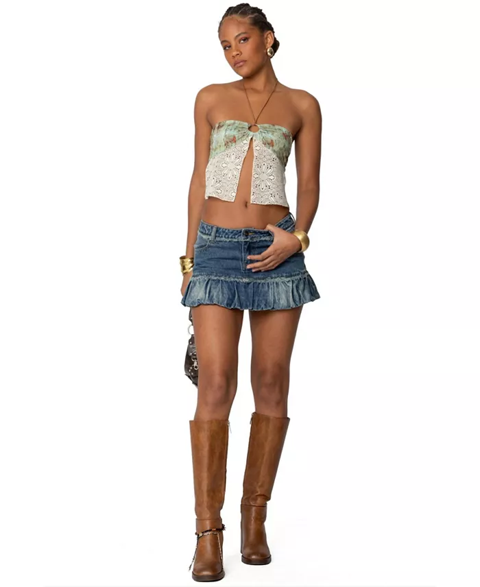 Women's Bubble Hem Denim Mini Skirt - thumbnail 5