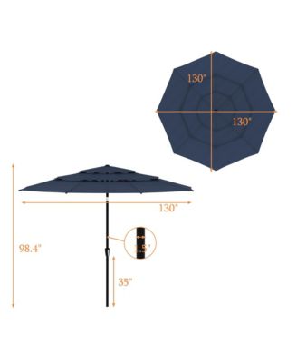 11 ft. Outdoor Patio Market Beach Umbrella with 3-Tier Vented Canopy, With 8 Heavy-Duty Ribs & Crank Tilt in Blue