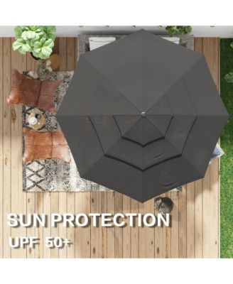 11 ft. Outdoor Patio Market Beach Umbrella with 3-Tier Vented Canopy, With 8 Heavy-Duty Ribs & Crank Tilt in Blue