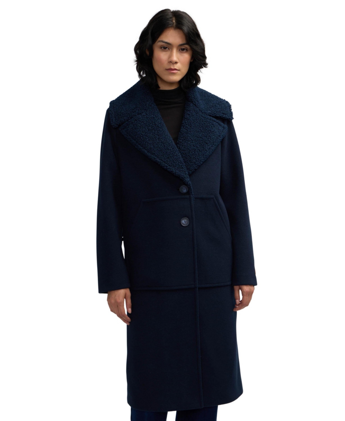 Women's Alida Wool Overcoat With Detachable Sherpa Collar - Night