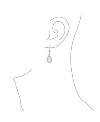 Solitaire Teardrop Created Opal Halo Cubic Zirconia CZ Drop Earrings Lever Back Plated Sterling