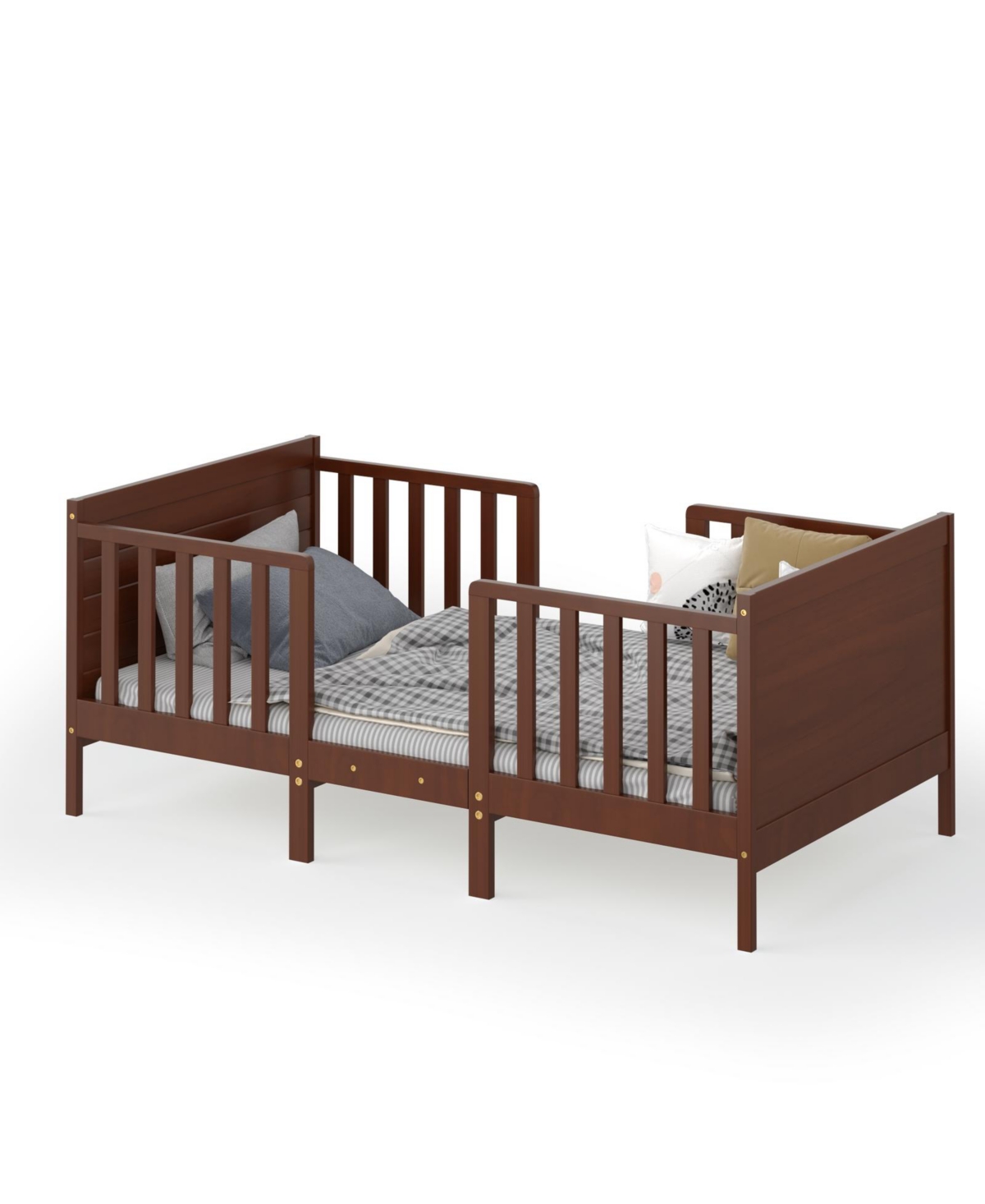 2-in-1 Convertible Kids Wooden Bedroom Furniture with Guardrails - Brown
