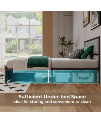 Twin Size Bed Frame with LED Lights Drawer and Metal Slats-Twin Size