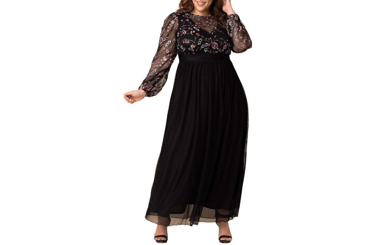 Plus Size Eternal Embroidered Bodice Evening Gown - Moonlit garden