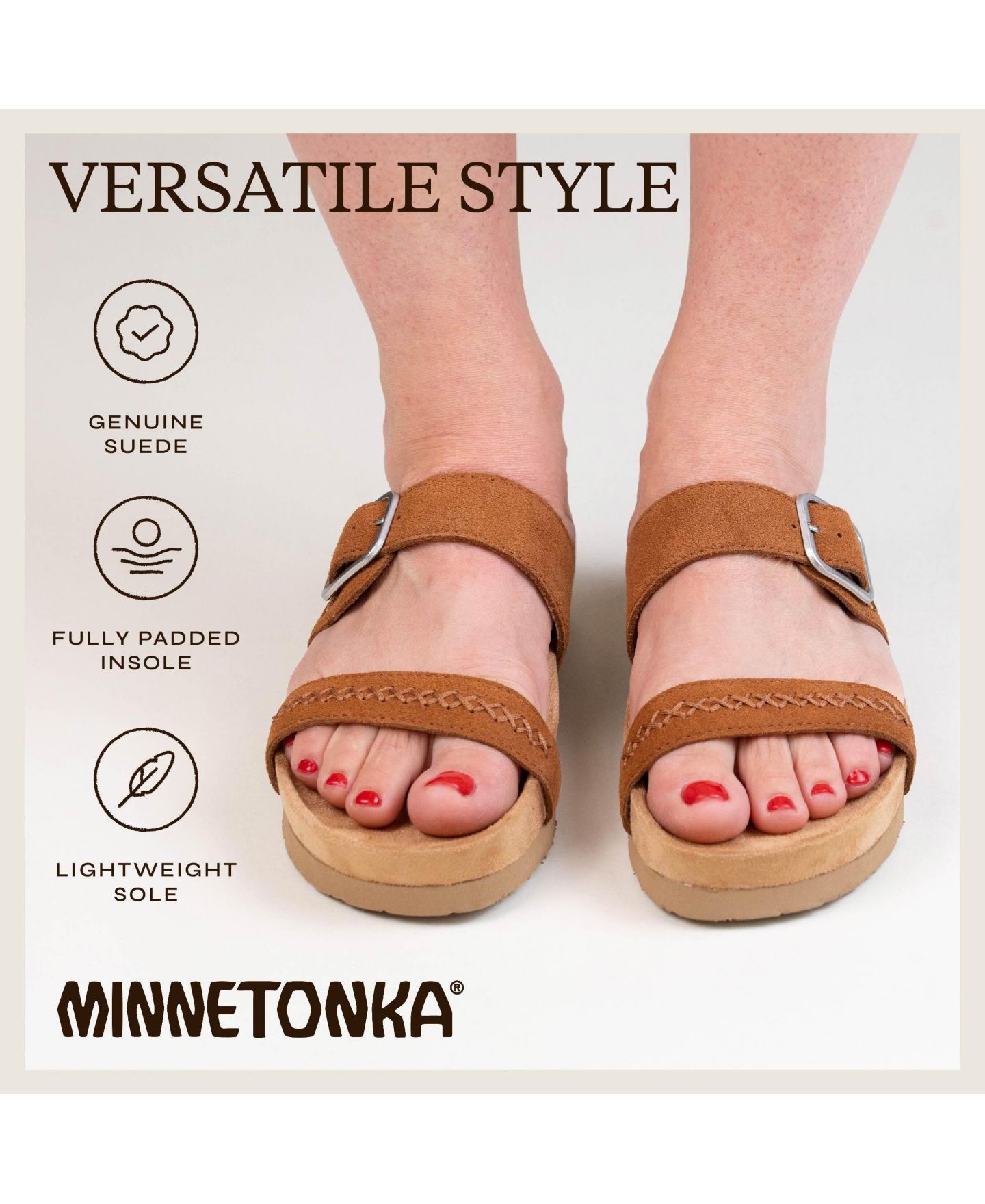 Женские сандалии Minnetonka Gideon Suede 2-Strap Buckle, цвет: Чёрный — фото 8