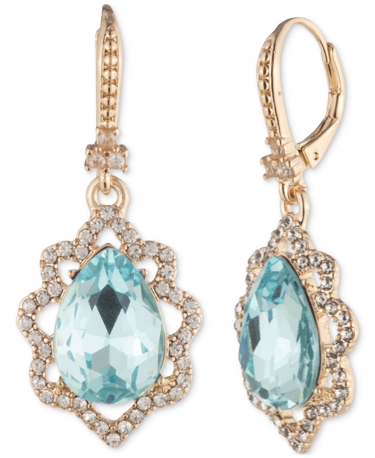 Gold-Tone Mixed Crystal Drop Earrings - Med Green