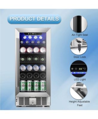 2.9 CuFt Beverage Cooler, 115-Can, Quiet, Glass Door, Safety Lock, Stainless Handle
