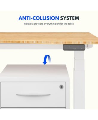 E7-COMMERCIAL 55  W Electric Adjustable Standing Desk, Curved Bamboo Top, White Frame