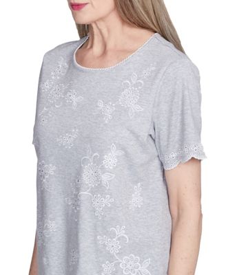 Women's Crystal Springs Embroidered Tossed Flower Crew Neck T-Shirt