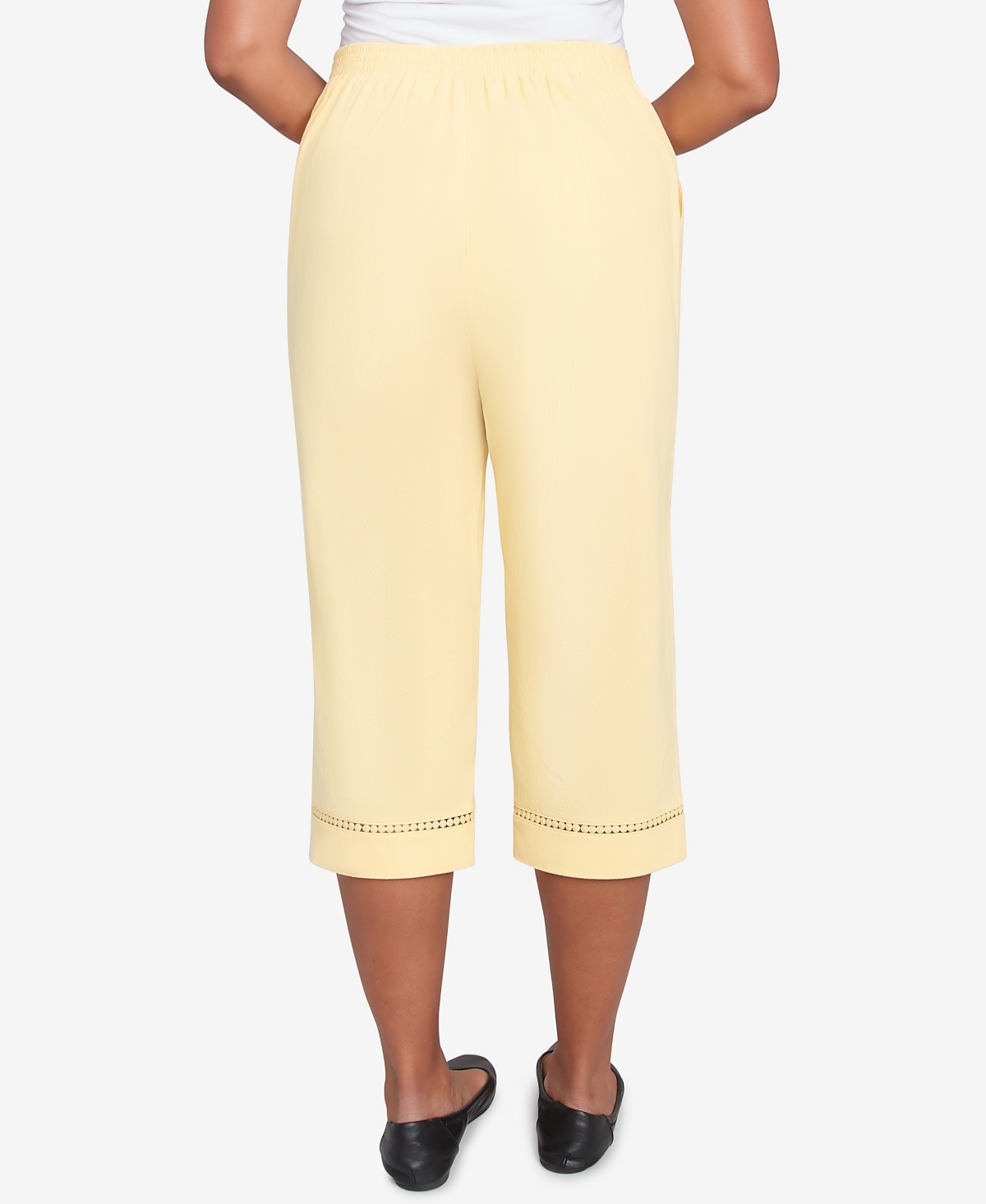Alfred Dunner Plus Size Dress Code Comfort Allure Embellished Capri Pants In Lemon