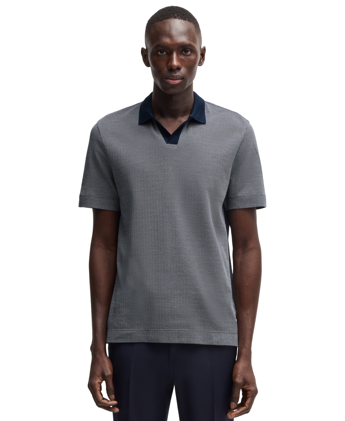 Hugo Boss Dot-pattern Polo Shirt In Cotton And Silk In Dark Blue