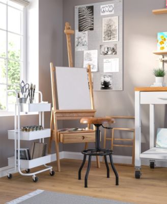 Acacia Wood Seat Pneumatic Adjustable Work Stool