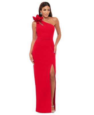 XSCAPE - Women's One-Shoulder Flower Side-Slit Dress
