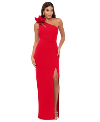 XSCAPE Women's One-Shoulder Flower Side-Slit Dress - Macy's