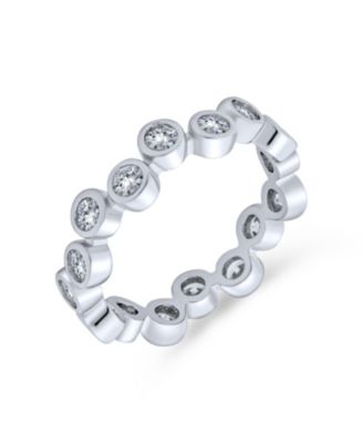Bubble Circle Geometric Zig Zag Cubic Zirconia Bezel Band Cz Eternity Ring .925 Sterling Silver