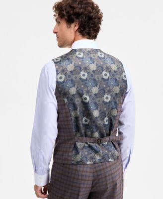 Men's Classic-Fit Tan/Blue Plaid Suit Separate Vest