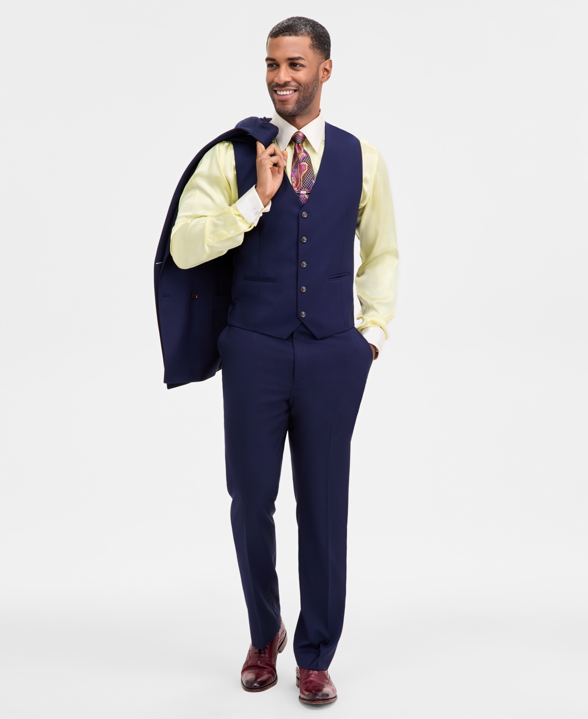 Tayion Collection Men's Classic-fit Solid Suit Separate Vest In Blue
