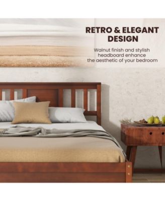 Wooden Platform Bed with Headboard and Slat Support-Twin Size