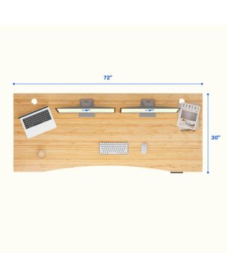 E7-COMMERCIAL 72  W Electric Adjustable Standing Desk, Curved Bamboo Top, White Frame