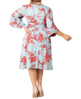 Plus Size Gemini Wrap Dress with Contrast Lined Sleeves