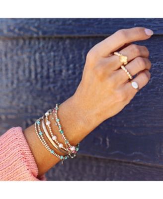 3mm Gold Filled Ball and Teal Glass Bead Stretch Bracelet