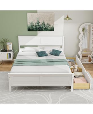 Full Size Bed Frame with Storage Drawers and Solid Wood Headboard