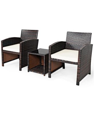 3PCS Patio Rattan Wicker Furniture Cushion Sofa Coffee Table