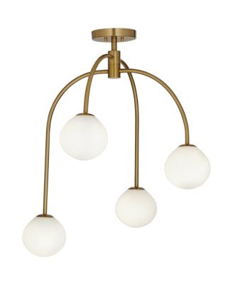 Clara 26" Mid Century Modern 4-Light Semi Flush-Mount Ceiling Light Fixture Kitchen Foyer Warm Brass Finish