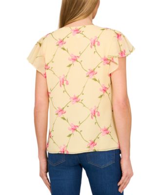 CeCe Women's Floral-Print Ruffled Flutter-Sleeve Top - Macy's