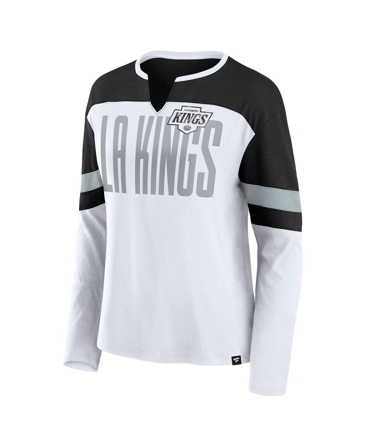 Fanatics Women's White/black Los Angeles Kings Frozen Long Sleeve Notch Neck T-shirt In White,black