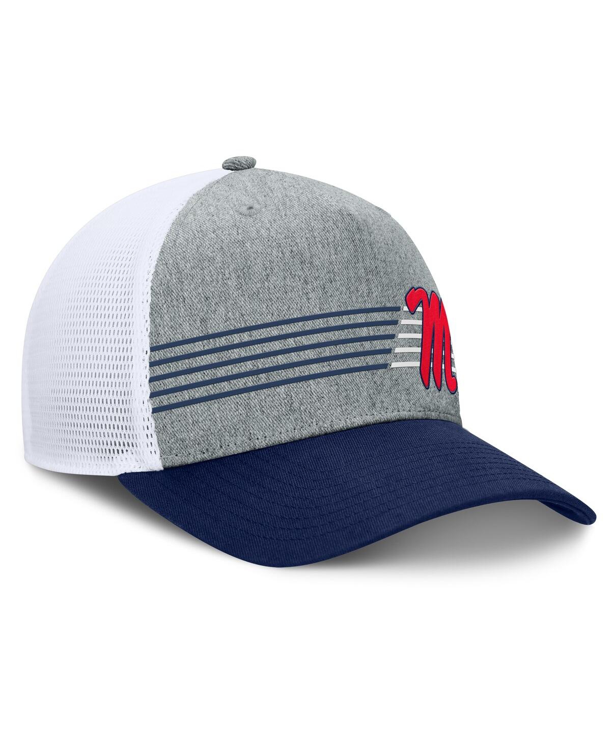 Fanatics Men's Heather Gray/navy Ole Miss Rebels Profile Trucker Adjustable Hat In Heather Gray,navy
