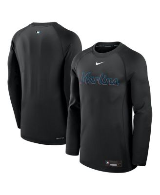 Nike - Men's Black Miami Marlins Authentic Collection Game Time Raglan Performance Long Sleeve T-Shirt