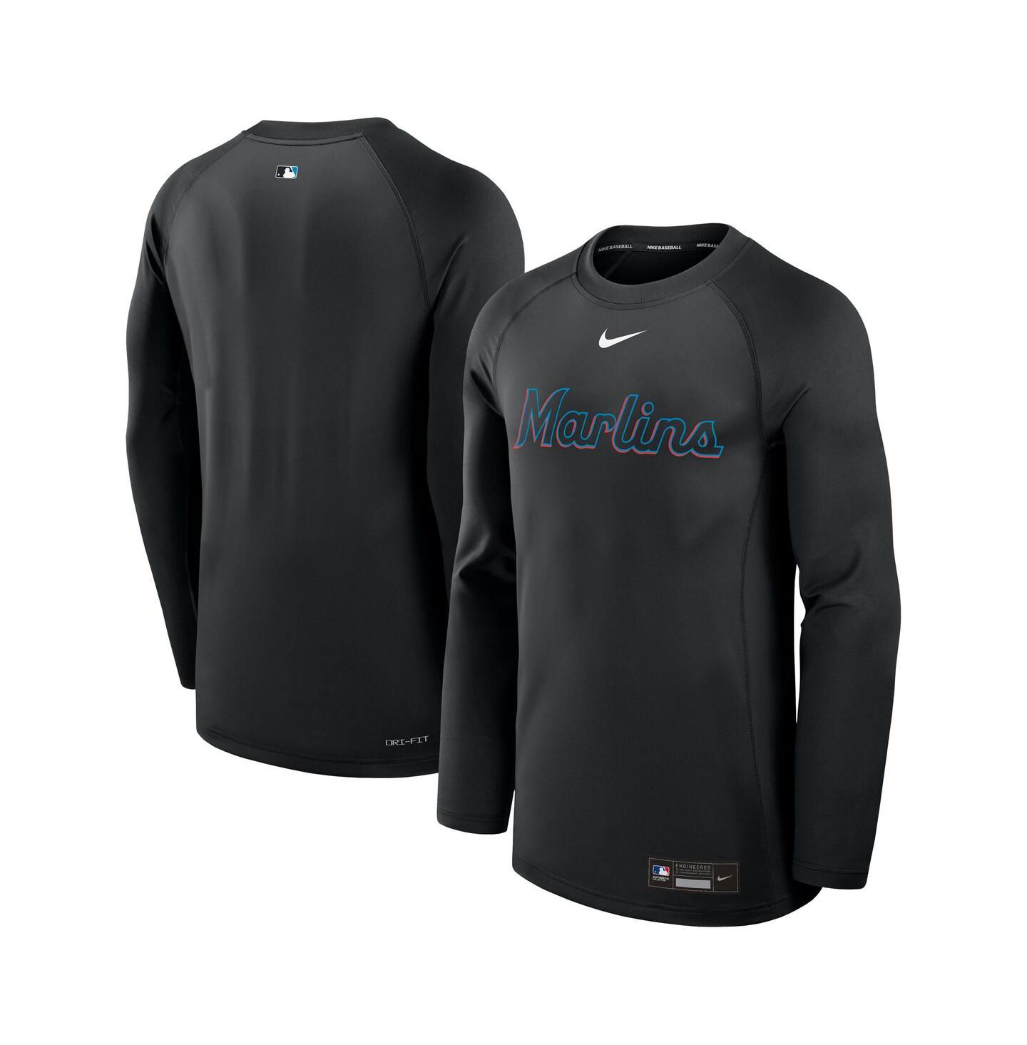 Мужская футболка Nike Black Miami Marlins Authentic Collection Game Time Raglan Performance Long Sleeve — фото 1