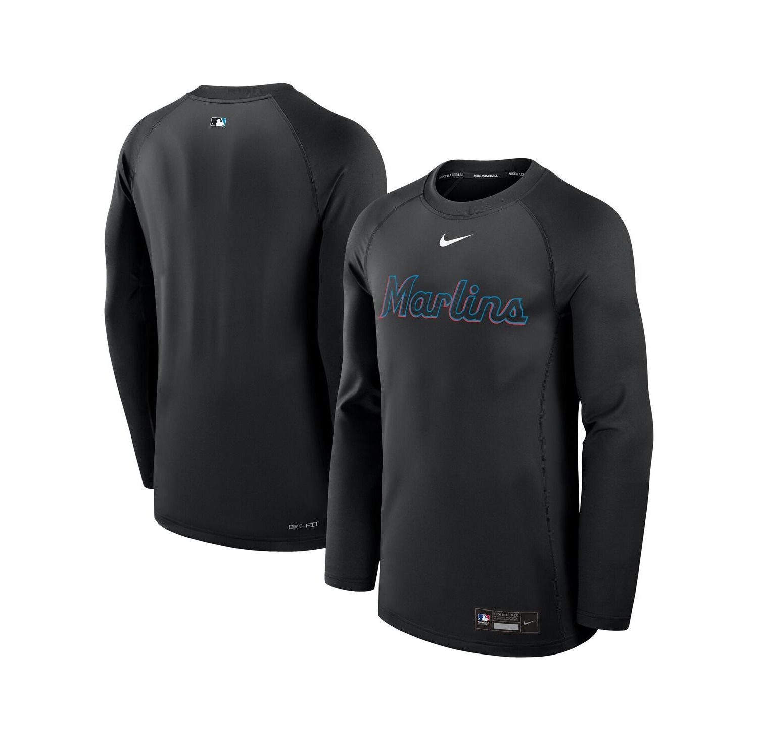 Men's Black Miami Marlins Authentic Collection Game Time Raglan Performance Long Sleeve T-Shirt
