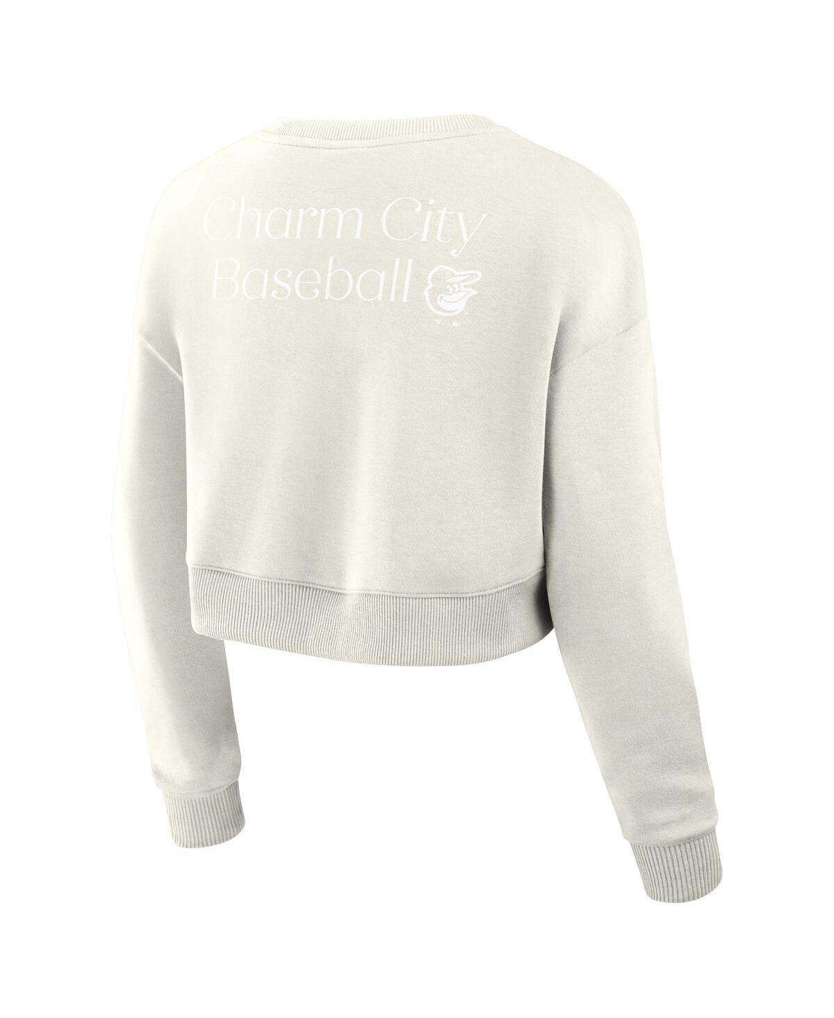 Fanatics Women's Cream Baltimore Orioles Relax Studio Cropped Pullover Sweatshirt In Cream