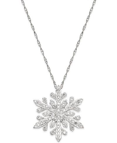 Diamond Snowflake Pendant Necklace (1/3 ct. t.w.) in Sterling Silver ...