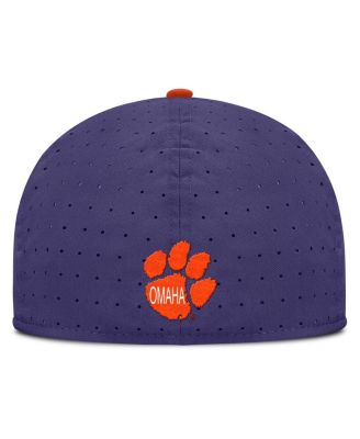 Men's White/Purple Clemson Tigers On-Field Dugout True Performance Fitted Hat