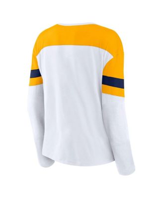Women's White/Gold Nashville Predators Frozen Long Sleeve Notch Neck T-Shirt