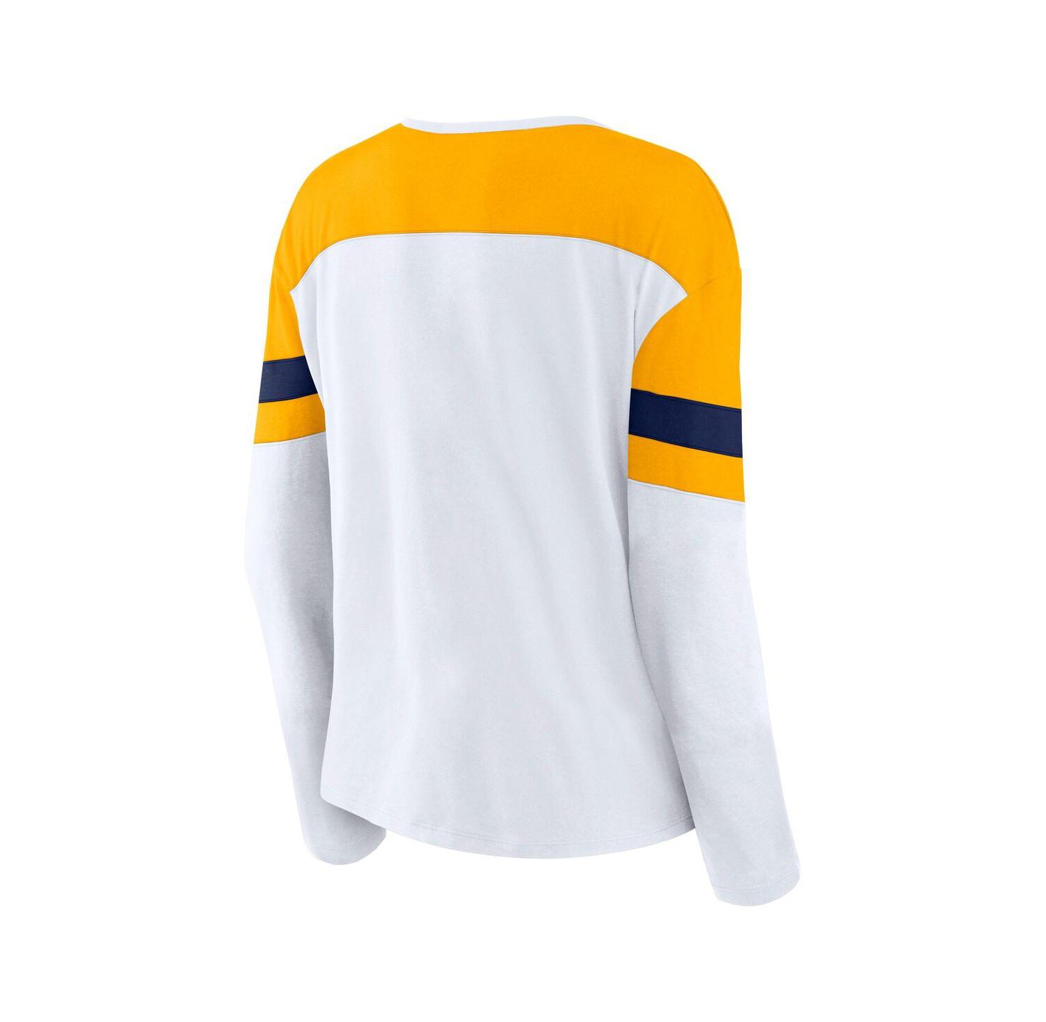 Women's White/Gold Nashville Predators Frozen Long Sleeve Notch Neck T-Shirt