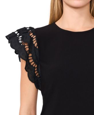 Women's Ruffled Eyelet-Sleeve Crewneck Top