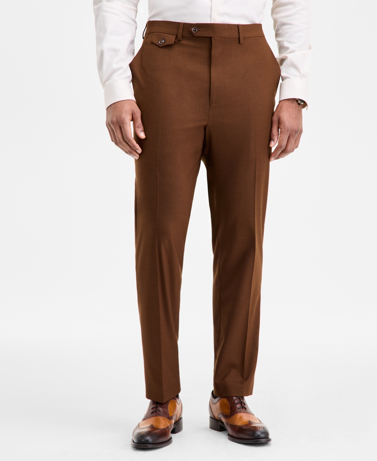Tayion Collection Men's Classic-fit Solid Suit Separate Pants In Brown