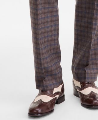 Men's Classic-Fit Tan/Blue Plaid Suit Separate Pants