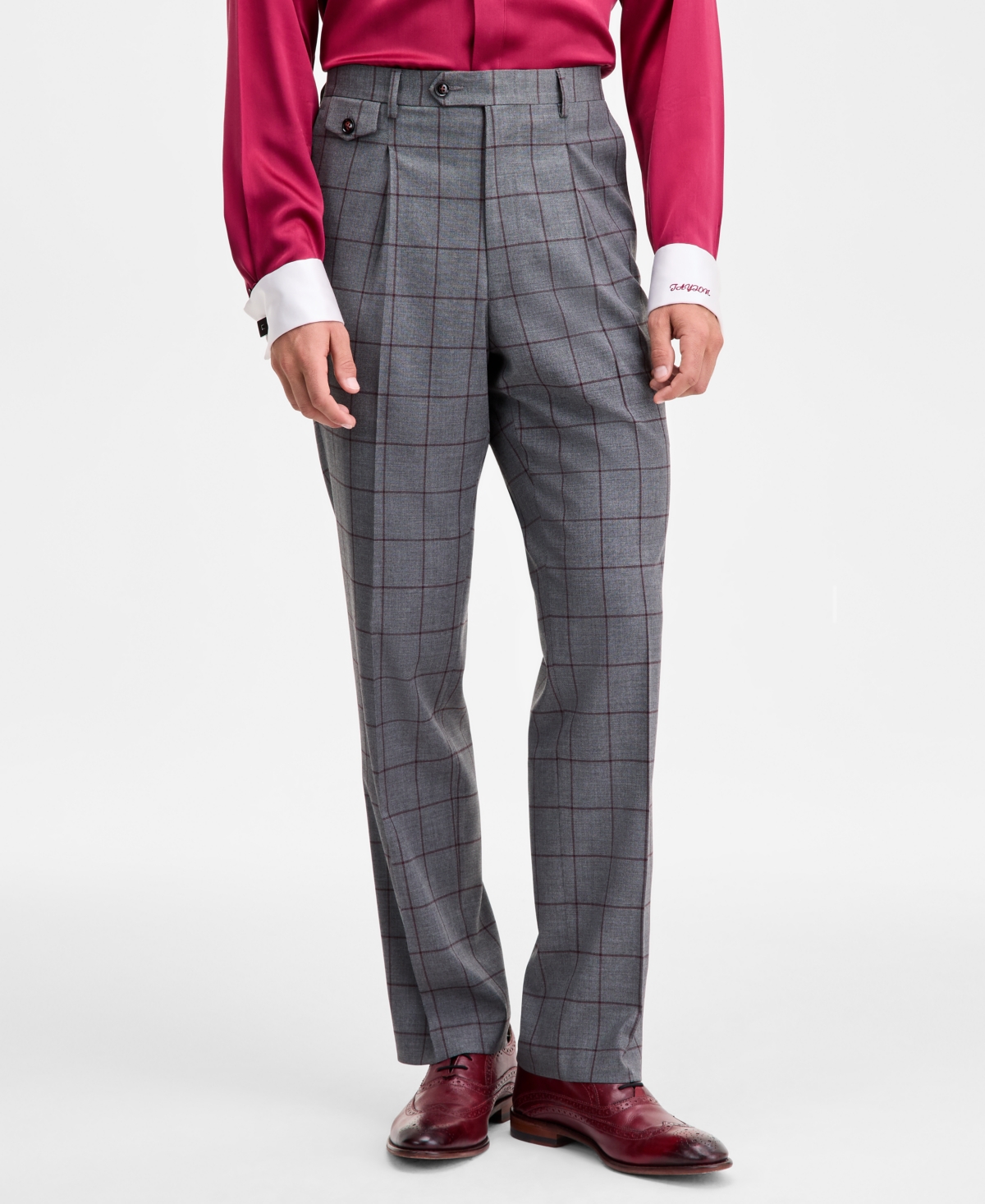 Tayion Collection Men's Classic-fit Windowpane Suit Pants In Gray