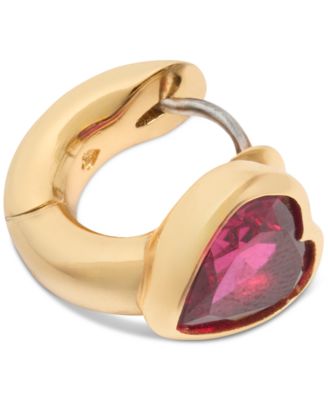 Gold-Tone Small Cubic Zirconia Heart Huggie Hoop Earrings, 0.51" 